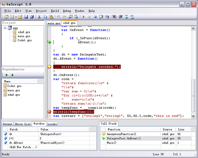 GxScript IDE screenshot